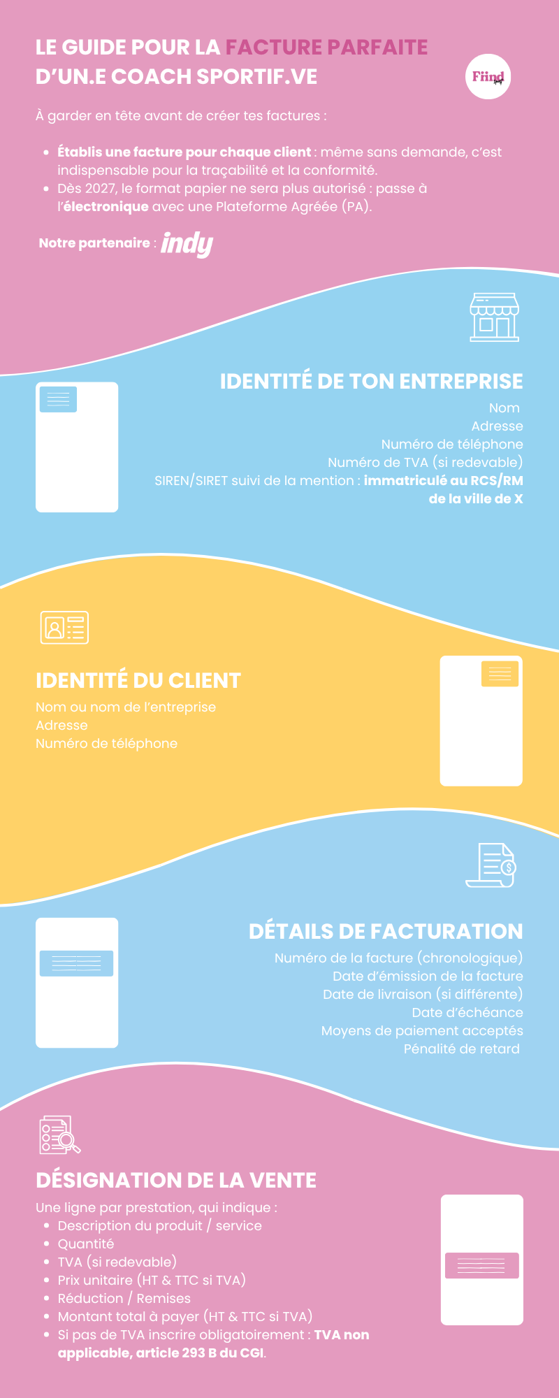 Infographie, comment faire une facture parfaite quand on est coach sportif.ve - Fiind Sport